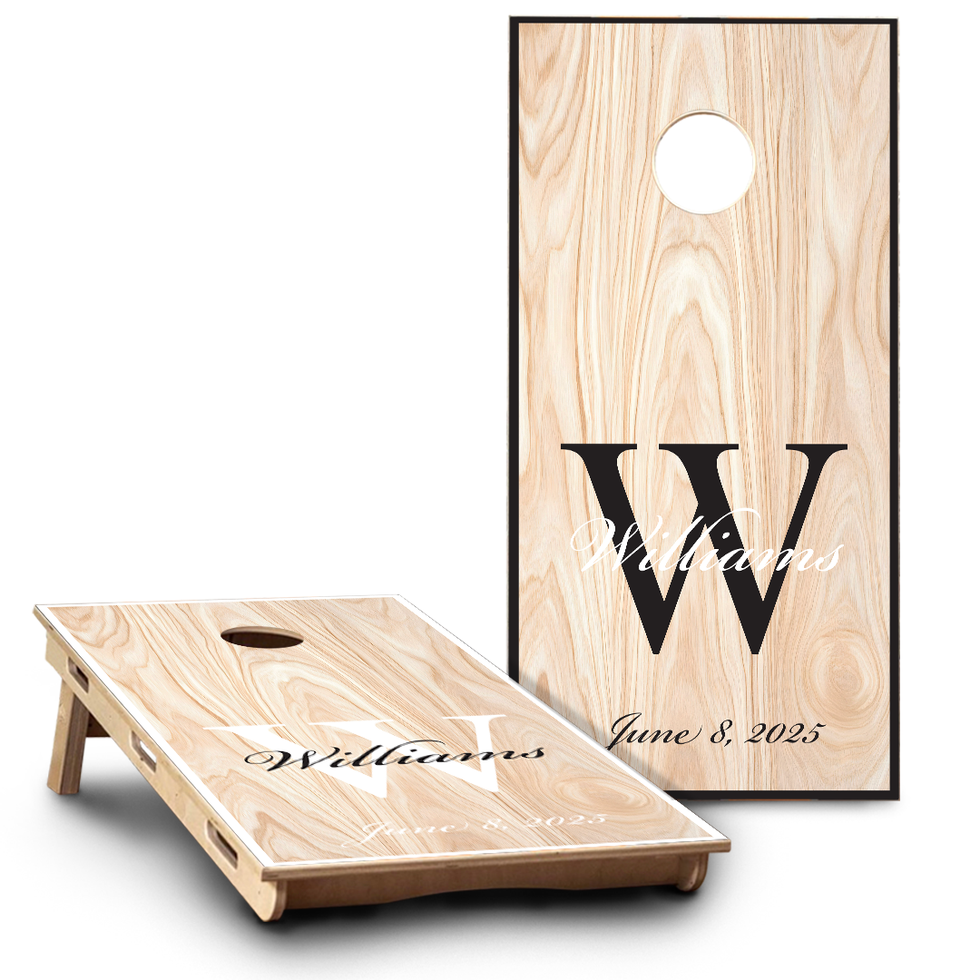 Elegant Wood Grain with Last Name Monogram | Black & White