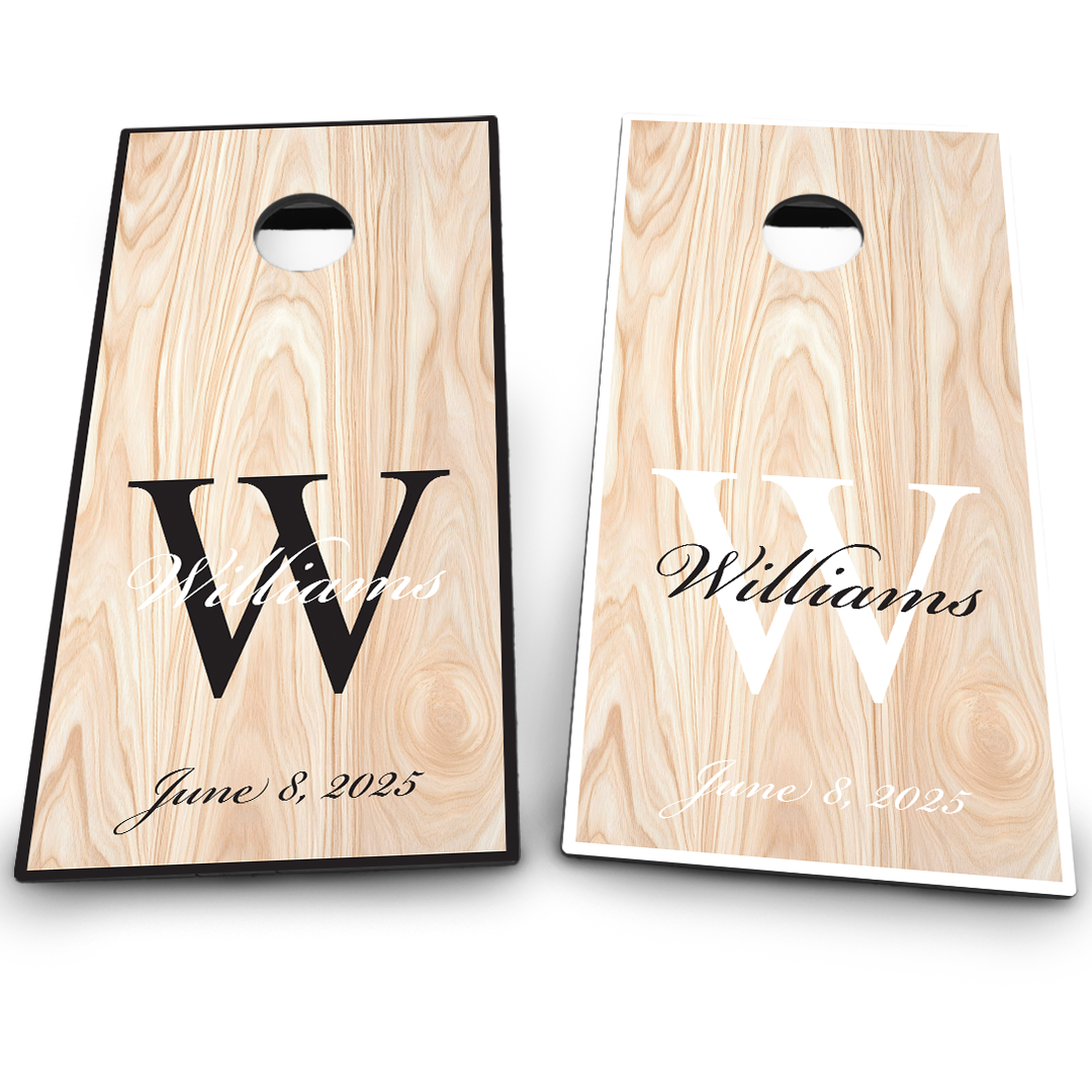 Elegant Wood Grain with Last Name Monogram | Black & White