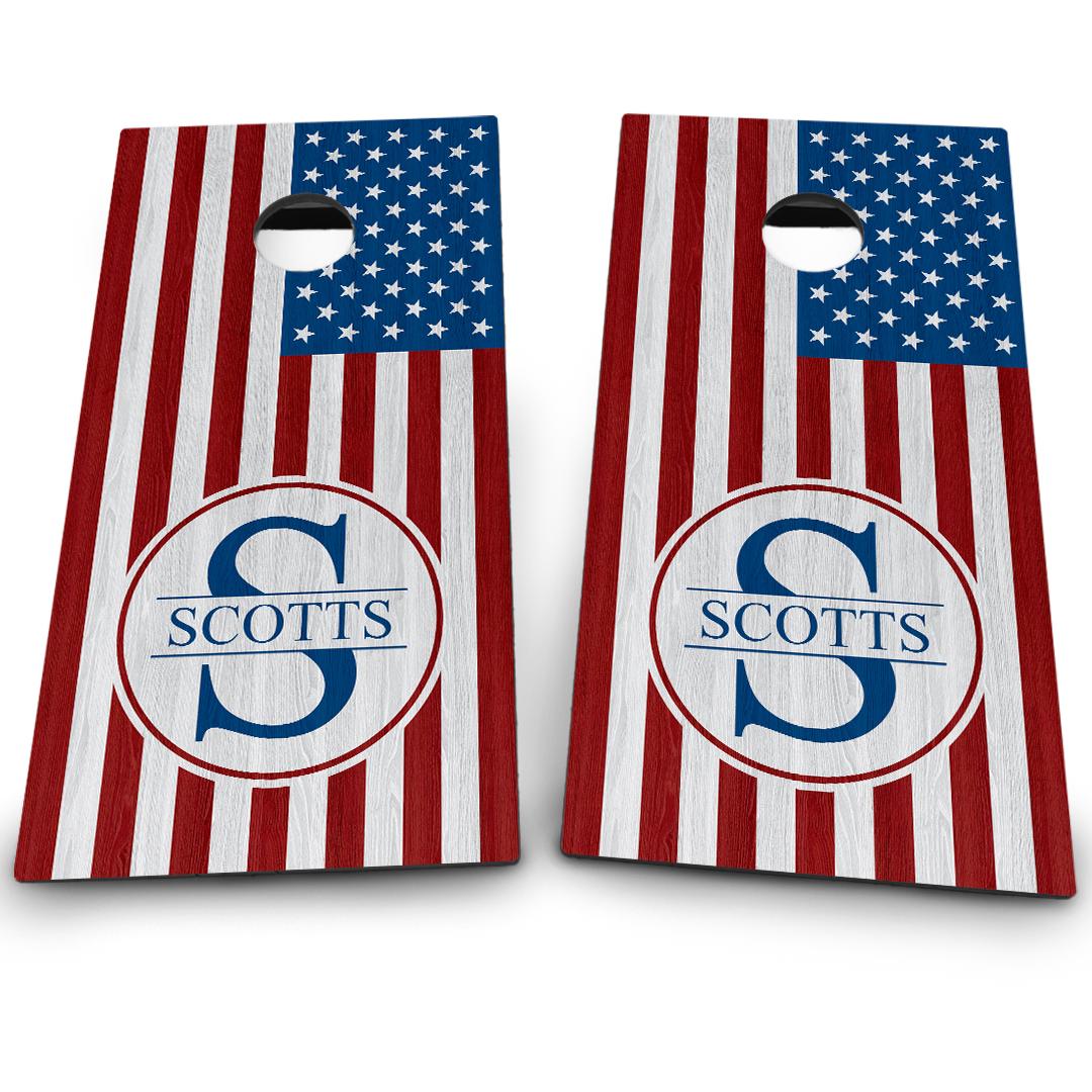 Wood American Flag with Red & Blue Tones Monogram