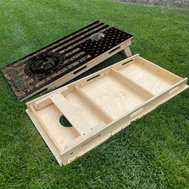 Military Marine Corps Emblem on Camo American Flag & Last name