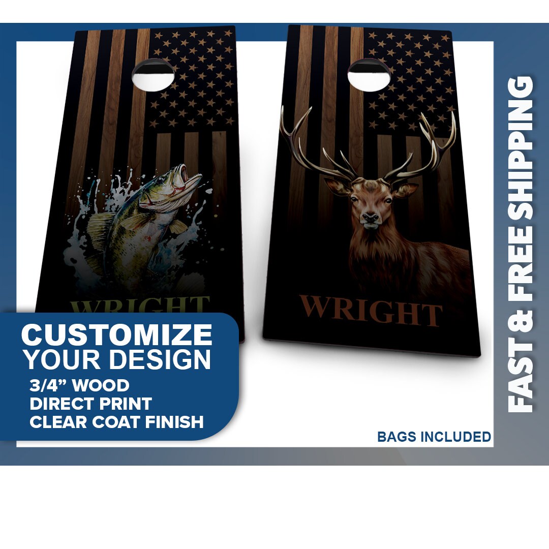 Rustic Bass & Deer with Last Name | 2 Designs