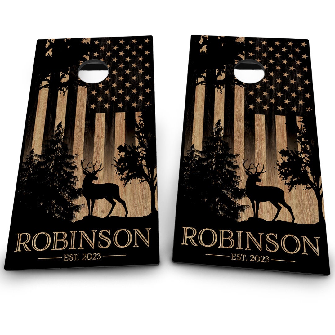 Wood American Flag & Deer Silhouette