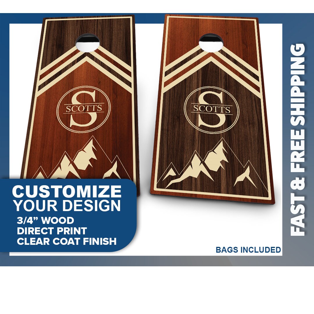 2 Tone Wood with Monogram and Mountain Peaks