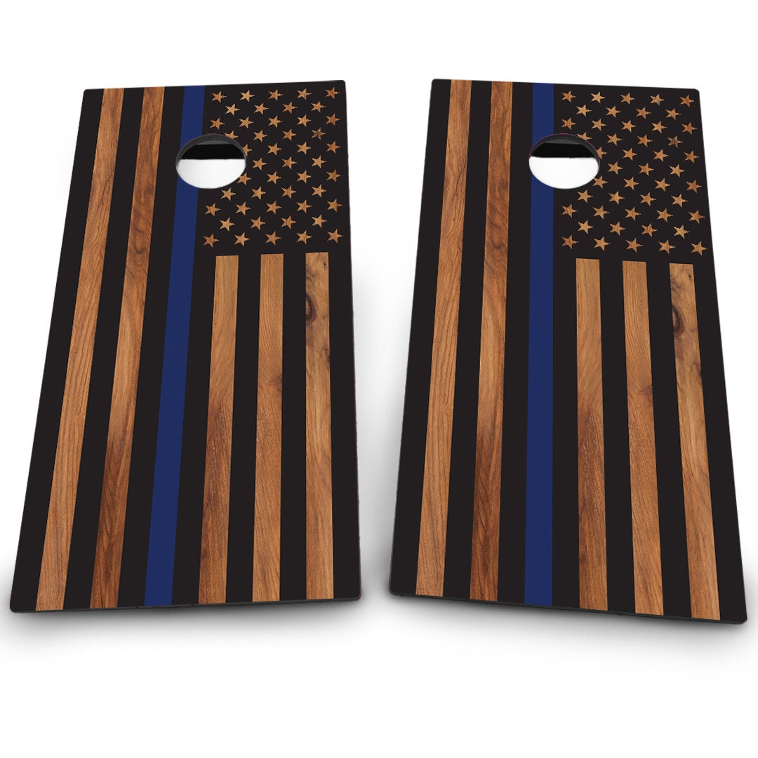 Wood American Flag with Blue Stripe