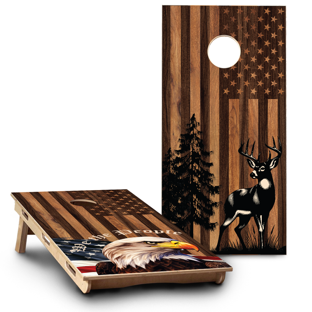 Deer and Eagle on American Flag Background