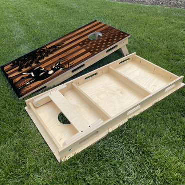 Deer and Eagle on American Flag Background