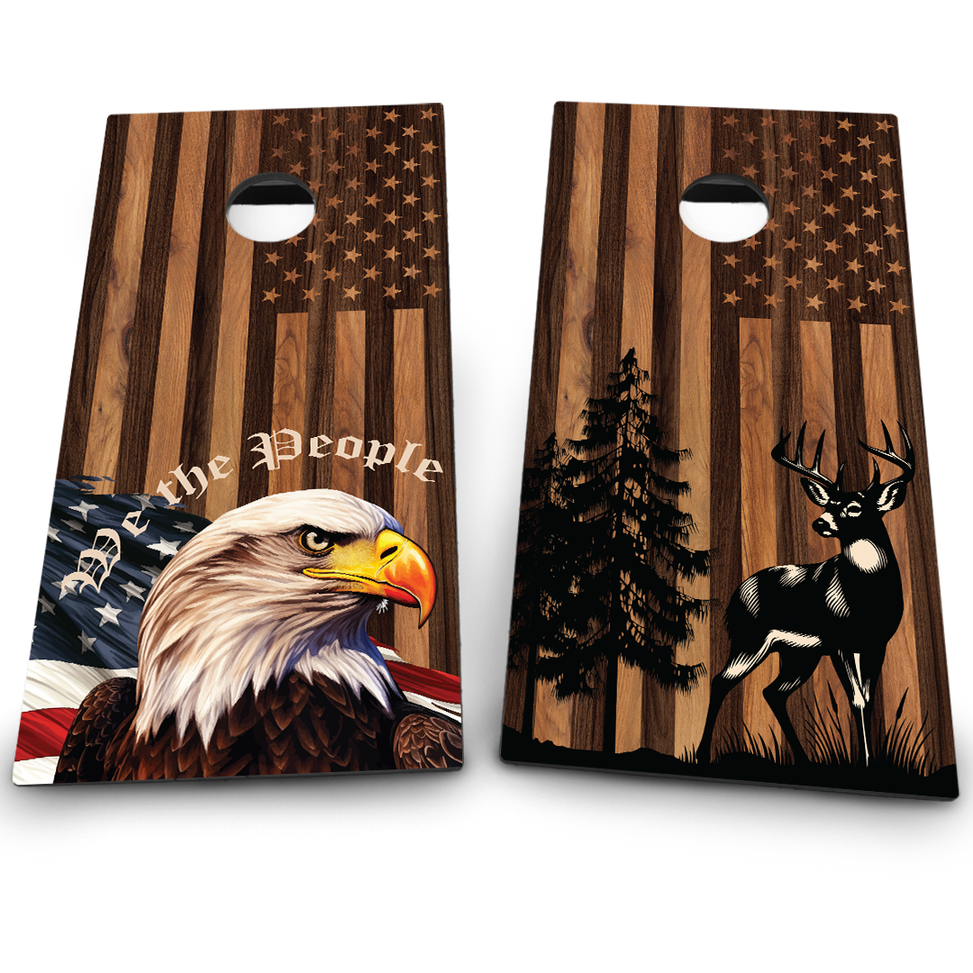 Deer and Eagle on American Flag Background