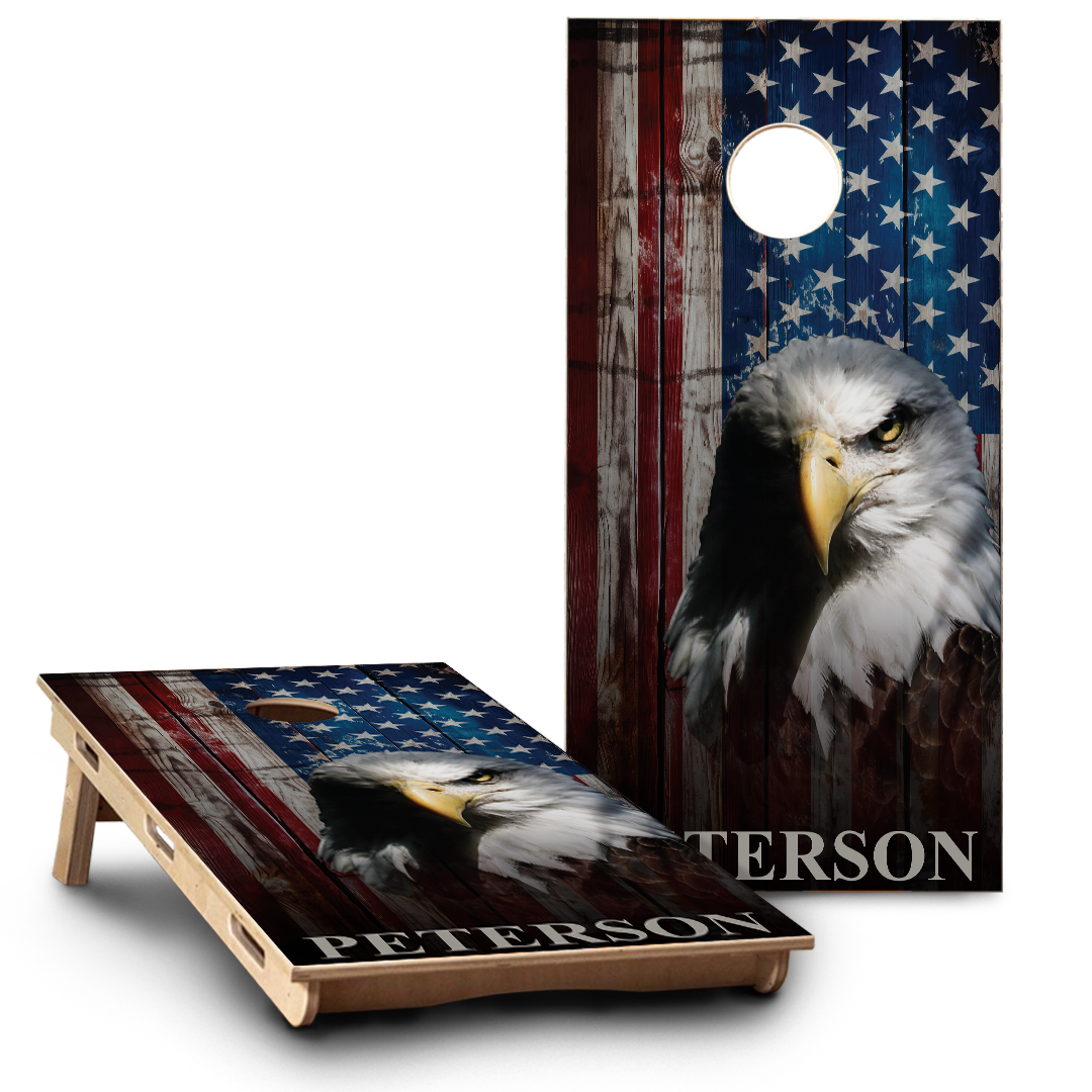 Colored Wood American Flag & Eagle