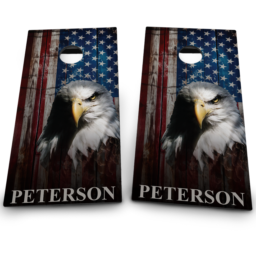 Colored Wood American Flag & Eagle