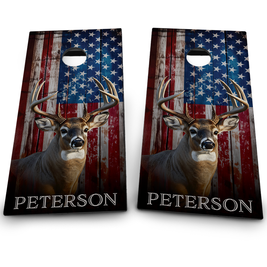 Colored Wood American Flag & White Tail Buck
