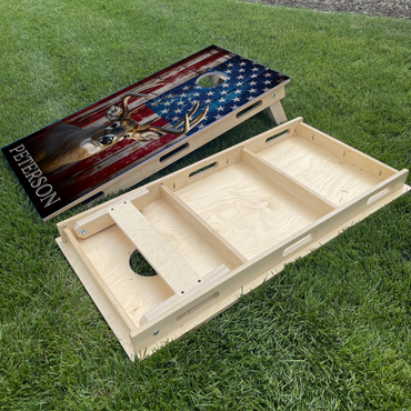 Colored Wood American Flag & White Tail Buck