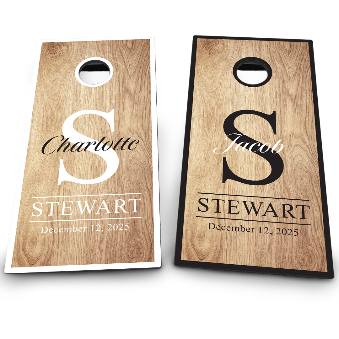 Wedding 2 First Names on Woodgrain