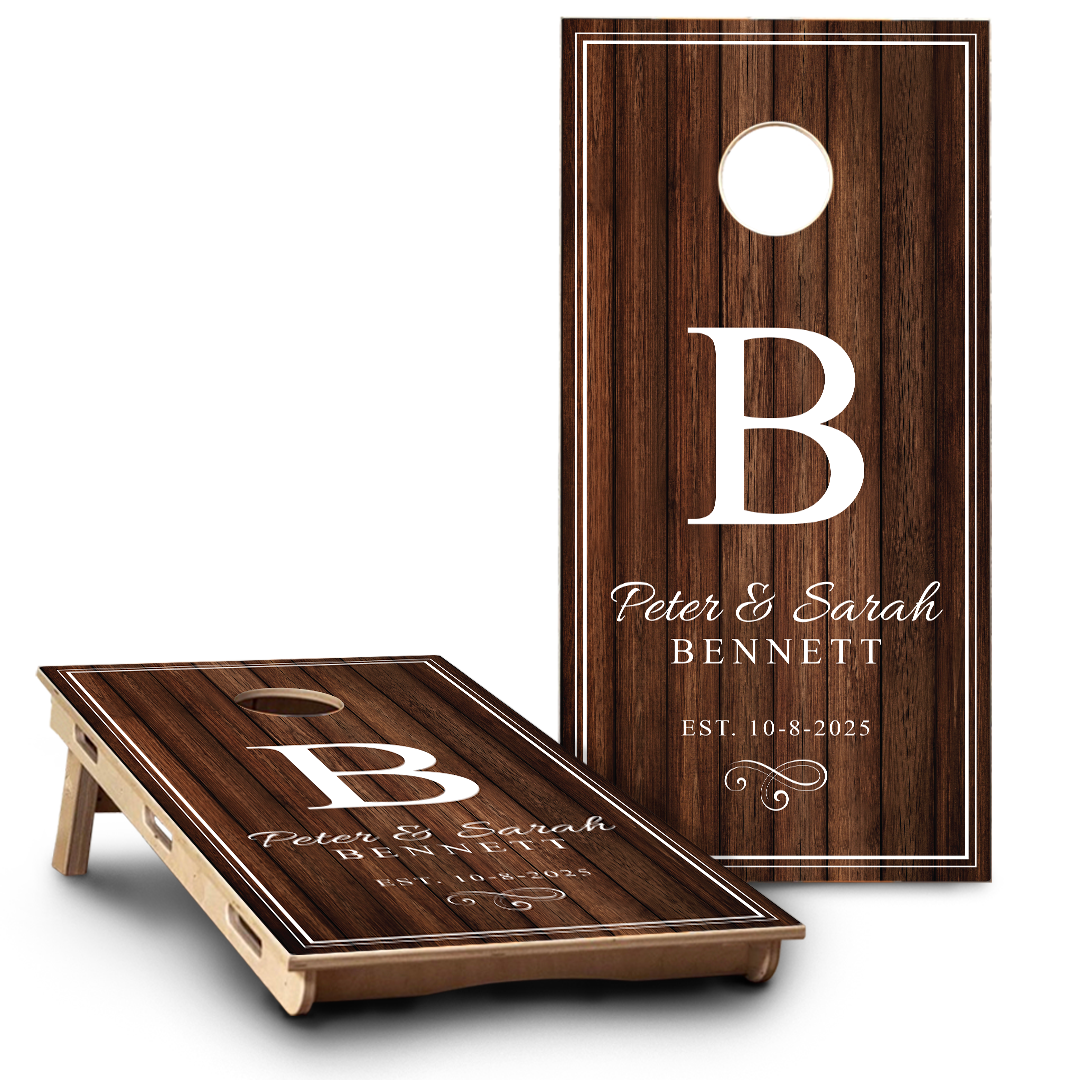 Wedding Dark Wood Planks | 2 First Names and Double White Border