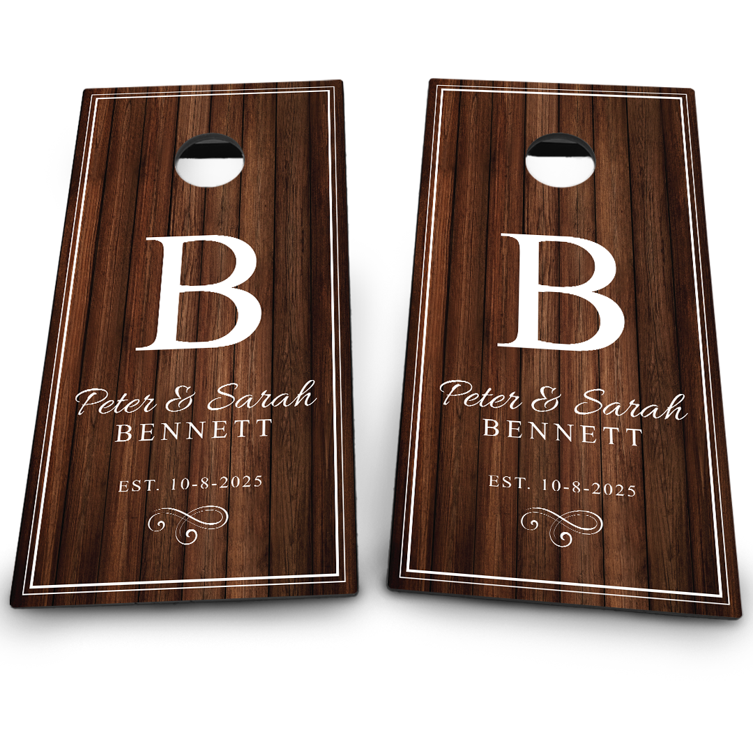 Wedding Dark Wood Planks | 2 First Names and Double White Border