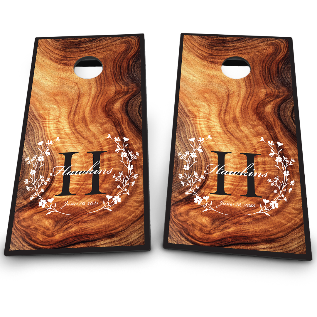 Elegant Wood Grain with Flower Wreath Frame Monogram