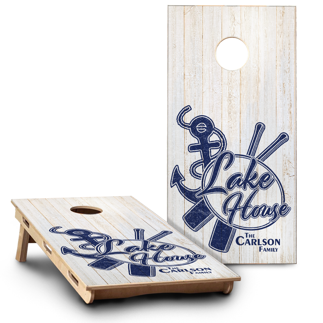 Lake House + Last Name on White Wood