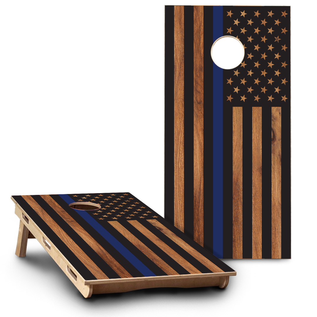 Wood American Flag with Blue Stripe