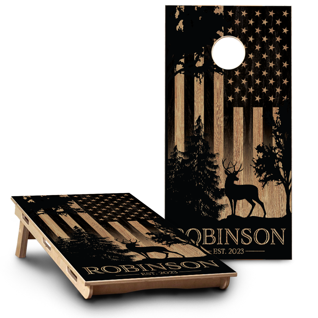 Wood American Flag & Deer Silhouette