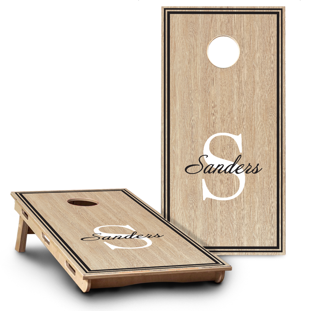 Simple Black & White Monogram over Wood Grain