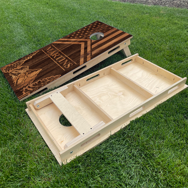 Woodgrain Eagle Head and Mountain on Wood American Flag