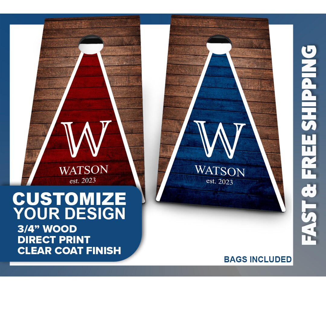 Red & Blue Wood Triangle Monogram