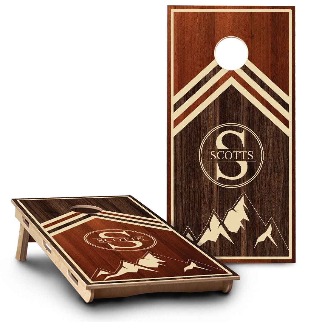 2 Tone Wood with Monogram and Mountain Peaks