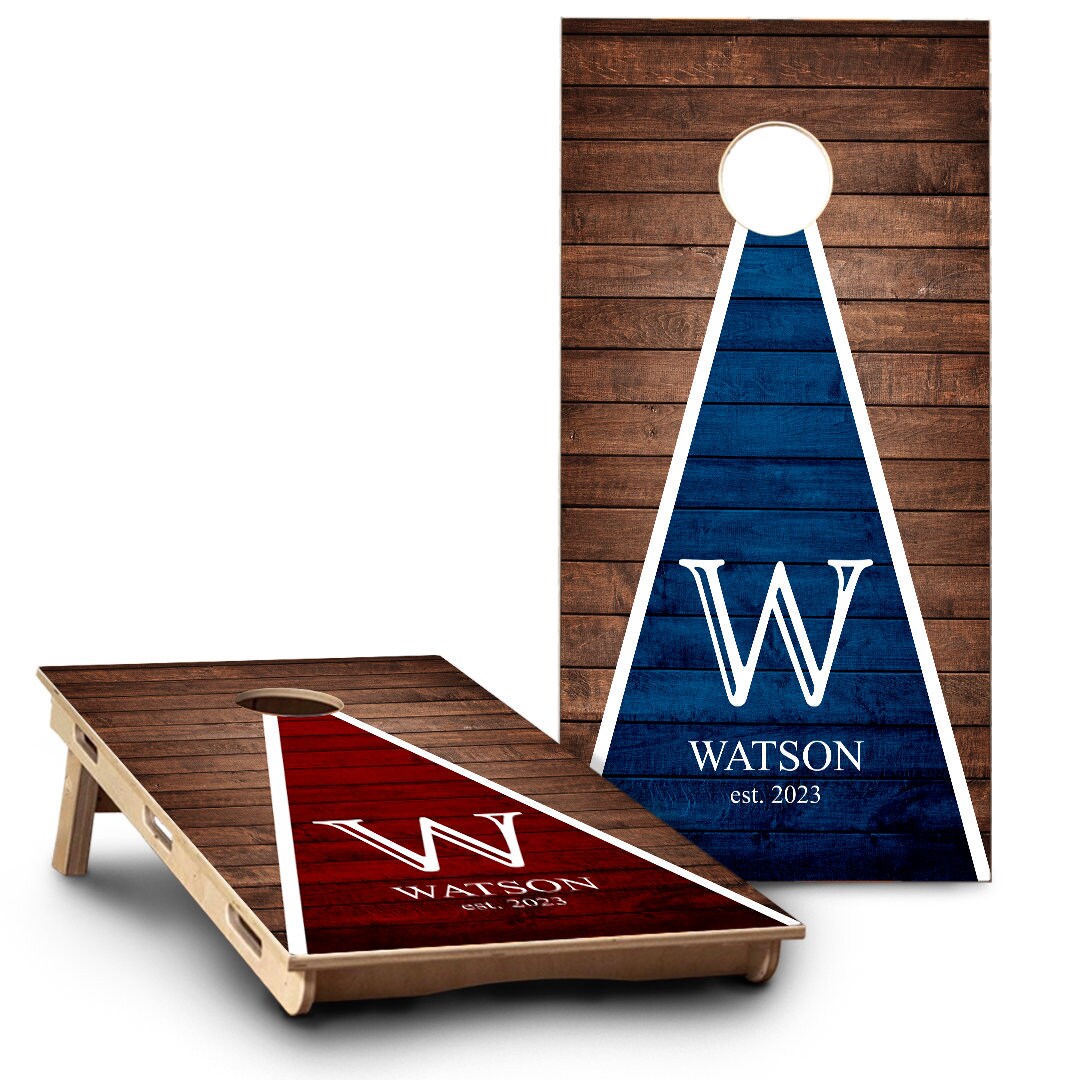 Red & Blue Wood Triangle Monogram