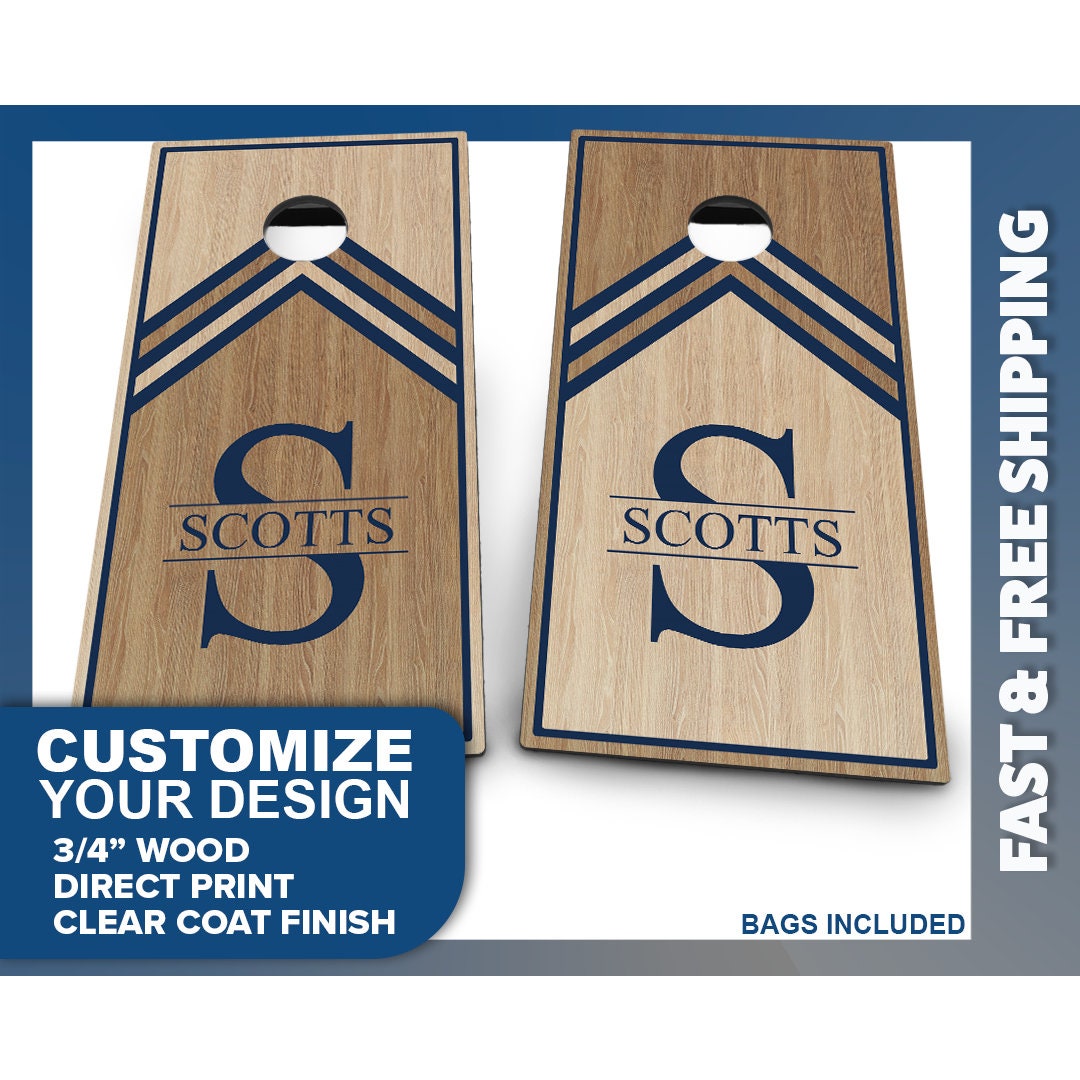 2 Tone Light Wood & Navy Triangle Monogram | 2 Designs