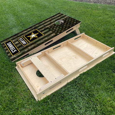 Military Army Logo on Camo American Flag & Last name