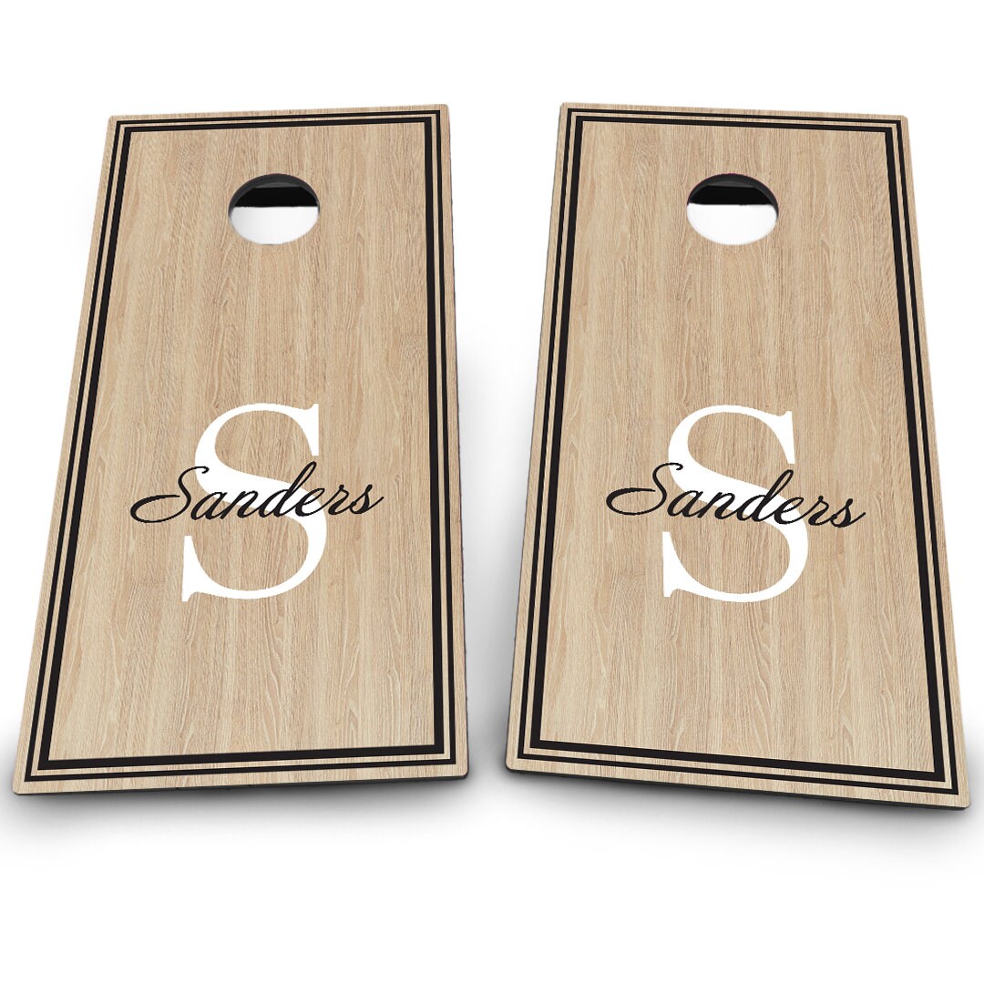 Simple Black & White Monogram over Wood Grain