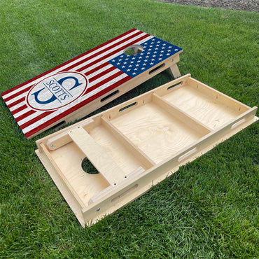 Wood American Flag with Red & Blue Tones Monogram