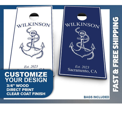 Anchor & Last Name | 2 Designs | Blue & White