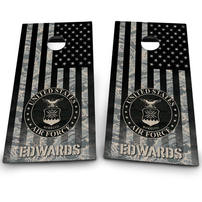 Military Air Force Emblem on Camo American Flag & Last name