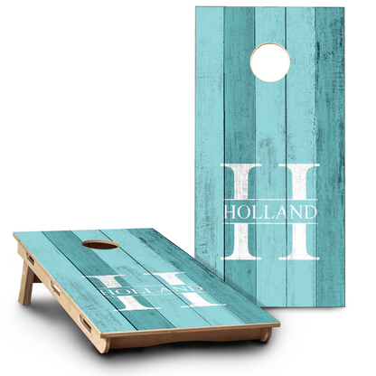 Aqua Blue Planks Coastal Monogram