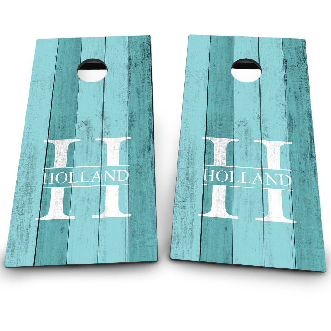 Aqua Blue Planks Coastal Monogram