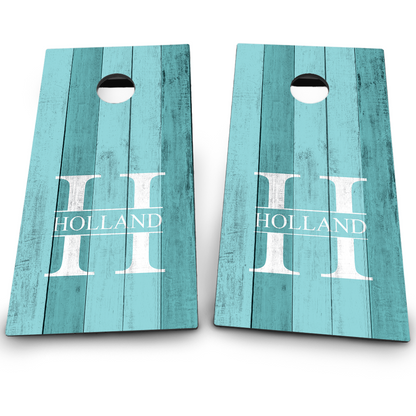 Aqua Blue Planks Coastal Monogram
