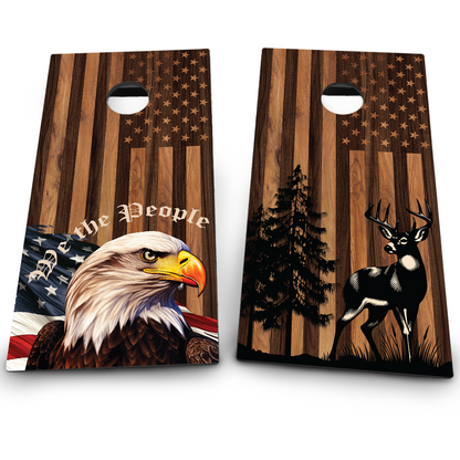 Deer and Eagle on American Flag Background
