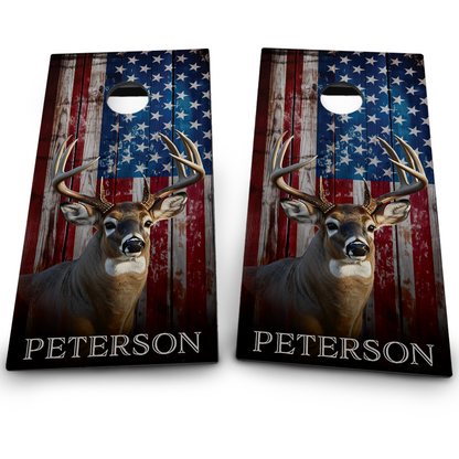 Colored Wood American Flag & White Tail Buck