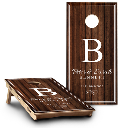 Wedding Dark Wood Planks | 2 First Names and Double White Border