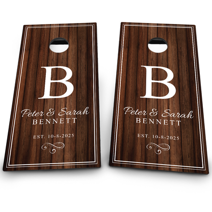 Wedding Dark Wood Planks | 2 First Names and Double White Border