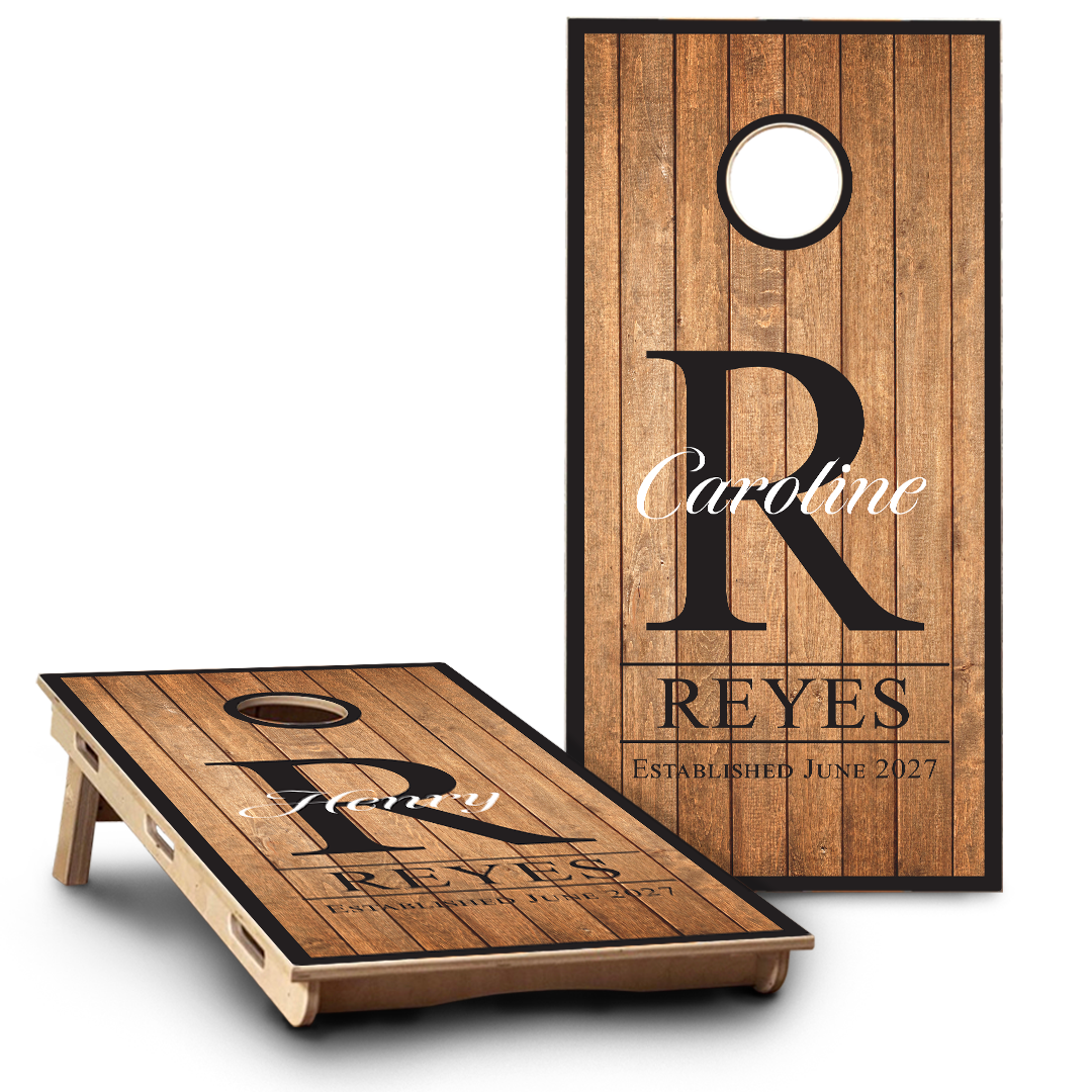 Wedding Wood Planks | 2 First Names Monograms and Black Border