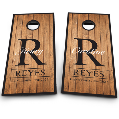 Wedding Wood Planks | 2 First Names Monograms and Black Border