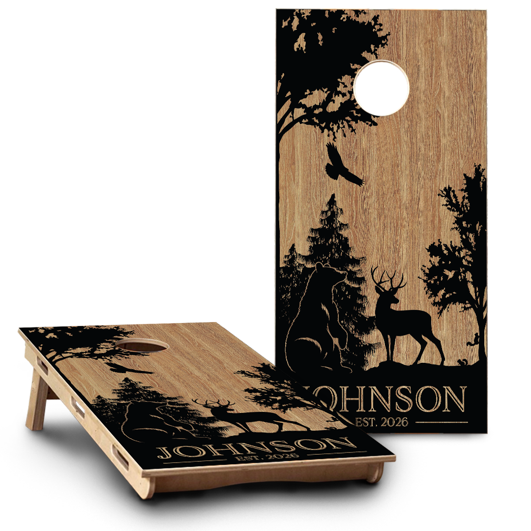 Wood Grain & Deer Silhouette with Added Critters