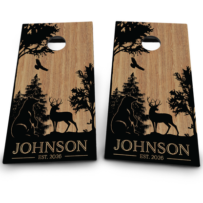 Wood Grain & Deer Silhouette with Added Critters