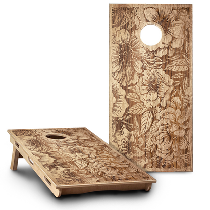 Floral Wood Grain Cornhole Board Set