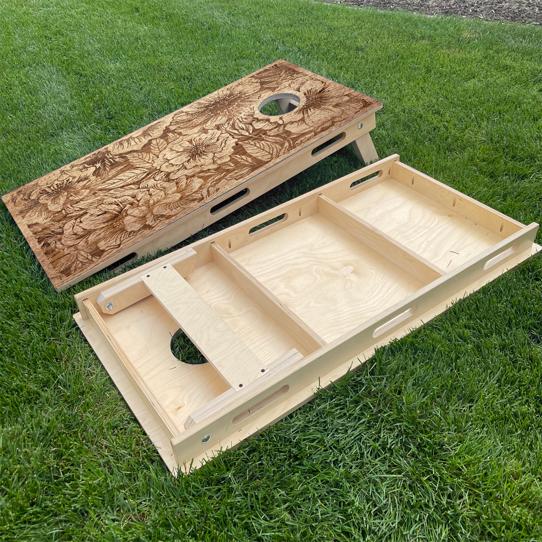Floral Wood Grain Cornhole Board Set