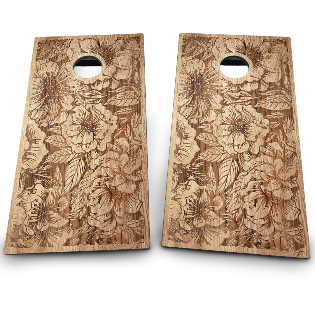 Floral Wood Grain Cornhole Board Set