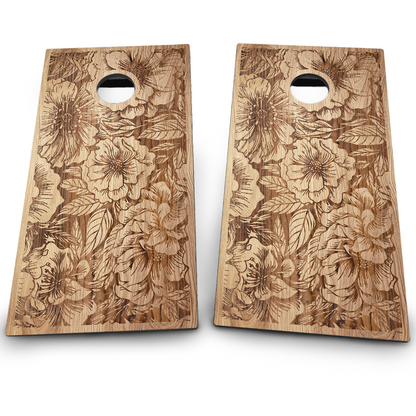 Floral Wood Grain Cornhole Board Set