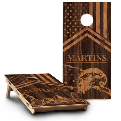 Woodgrain Eagle Head and Mountain on Wood American Flag