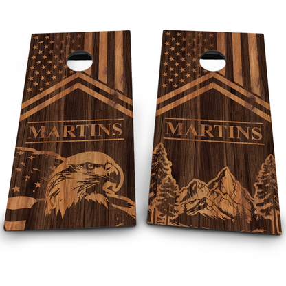 Woodgrain Eagle Head and Mountain on Wood American Flag